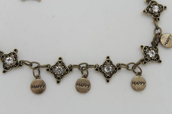Metal Chain Boot Bracelet Shiny Bling Anklet Happy Charm Rhinestone New Women Accessories