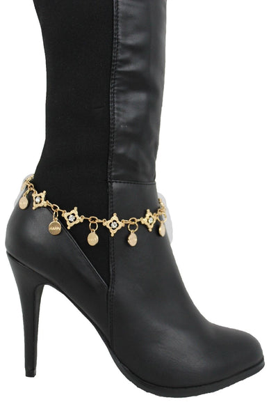 Metal Chain Boot Bracelet Shiny Bling Anklet Happy Charm Rhinestone New Women Accessories