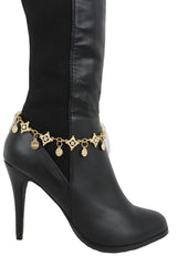 HAPPY Charms & Rhinestone Metal Boot Chain