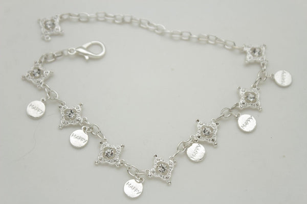 Metal Chain Boot Bracelet Shiny Bling Anklet Happy Charm Rhinestone New Women Accessories