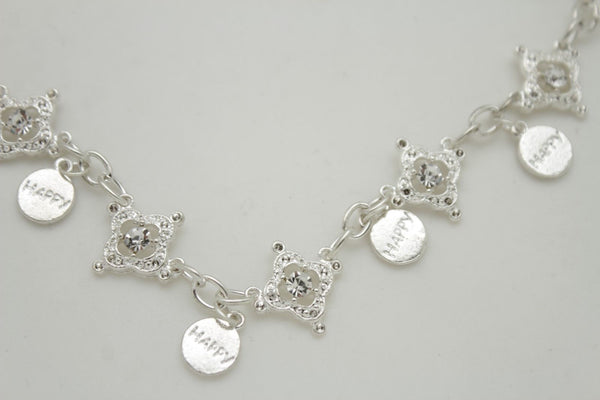 Metal Chain Boot Bracelet Shiny Bling Anklet Happy Charm Rhinestone New Women Accessories