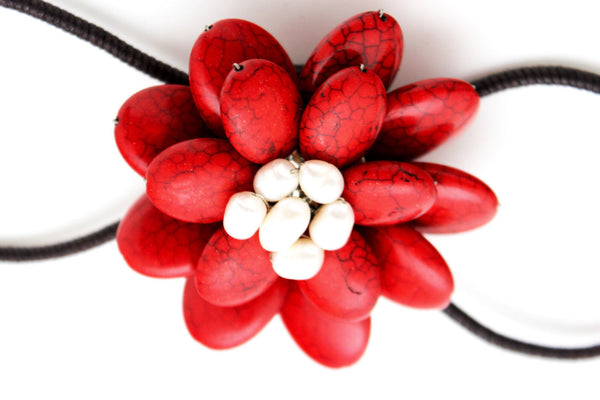 Baby Blue / White + Red / Red + White Cuff Band Bracelet Beads Flower Charm Elastic New Women Fashion Jewelry Accessories - alwaystyle4you - 25
