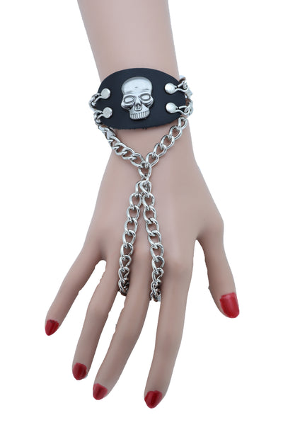 Women Men Bracelet Silver Metal Hand Chain Skull Charm Biker Fashion Jewelry Unisex