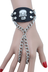 Women Men Bracelet Silver Metal Hand Chain Skull Charm Biker Unisex