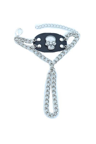 Women Men Bracelet Silver Metal Hand Chain Skull Charm Biker Fashion Jewelry One Size