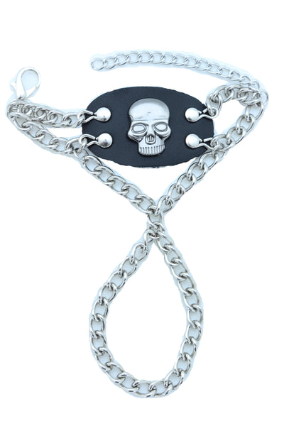 Women Men Bracelet Silver Metal Hand Chain Skull Charm Biker Fashion Jewelry One Size