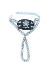 Rose Charm Faux Leather & Silver Metal Hand Chain