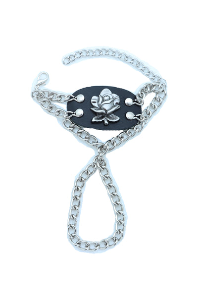 Women Bracelet Silver Metal Hand Chain Rose Flower Charm Biker Fashion Jewelry Punk Rock Style
