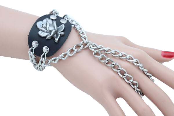 Women Bracelet Silver Metal Hand Chain Rose Flower Charm Biker Fashion Jewelry Punk Rock Style