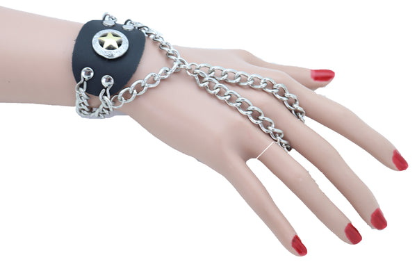 Brand New Women Men Bracelet Silver Metal Hand Chain Texas Lone Star Charm Biker Jewelry