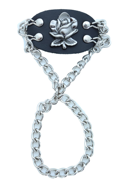 Women Bracelet Silver Metal Hand Chain Rose Flower Charm Biker Fashion Jewelry Punk Rock Style