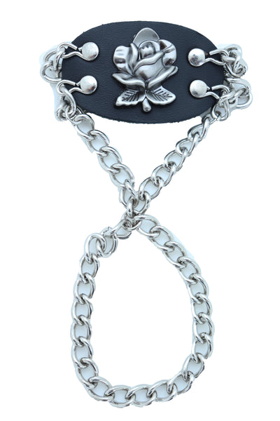 Brand New Women Bracelet Silver Metal Hand Chain Rose Flower Charm Biker Fashion Jewelry