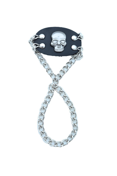 Brand New Women Men Bracelet Silver Metal Hand Chain Skull Charm Biker Fashion Jewelry