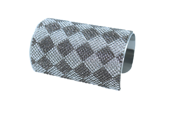 Women Long Cuff Bracelet Silver Metal Geometric Square Bling Fashion Jewelry One Size