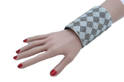 Brand New Women Long Cuff Bracelet Silver Metal Geometric Square Bling Fashion Jewelry