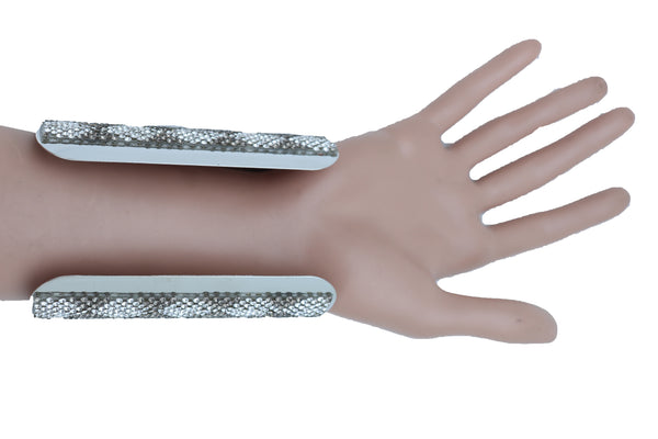 Women Long Cuff Bracelet Silver Metal Geometric Square Bling Fashion Jewelry One Size