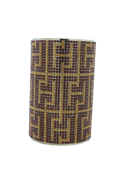 Women Long Cuff Bracelet Gold Metal Geometric Brown Bling Collection Jewelry One Size Fits All