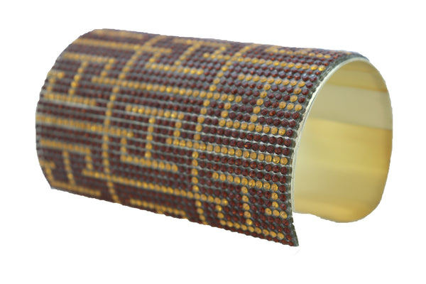 Women Long Cuff Bracelet Gold Metal Geometric Brown Bling Collection Jewelry One Size Fits All