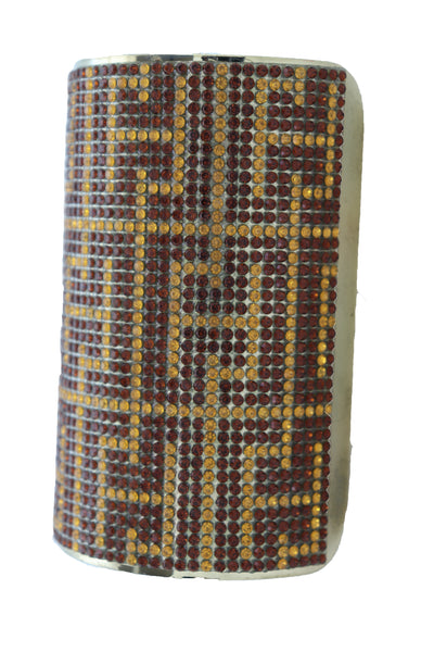 Women Long Cuff Bracelet Gold Metal Geometric Brown Bling Collection Jewelry One Size Fits All
