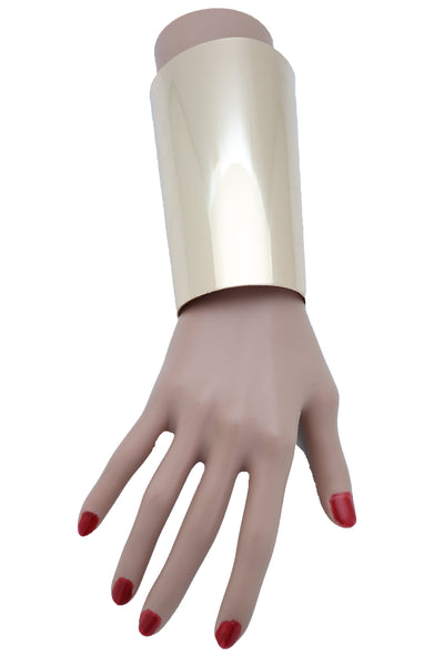Women Gold Long Metal Wide Cuff Bracelet Fashion Jewelry Celebrity Style Wonder One Size
