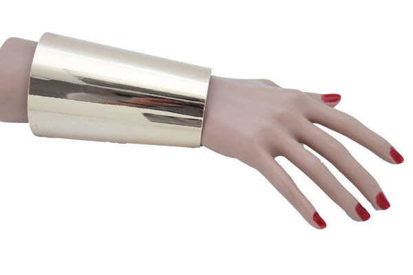Women Gold Long Metal Wide Cuff Bracelet Fashion Jewelry Celebrity Style Wonder One Size