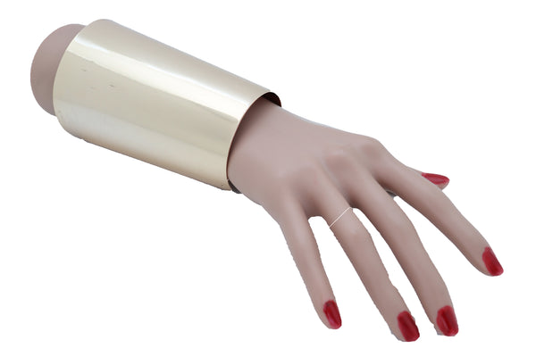 Women Gold Long Metal Wide Cuff Bracelet Fashion Jewelry Celebrity Style Wonder One Size