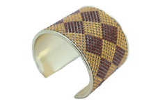 Wide Cuff Bracelet Fashion Gold Metal Brown Square Shape Geometric Urban