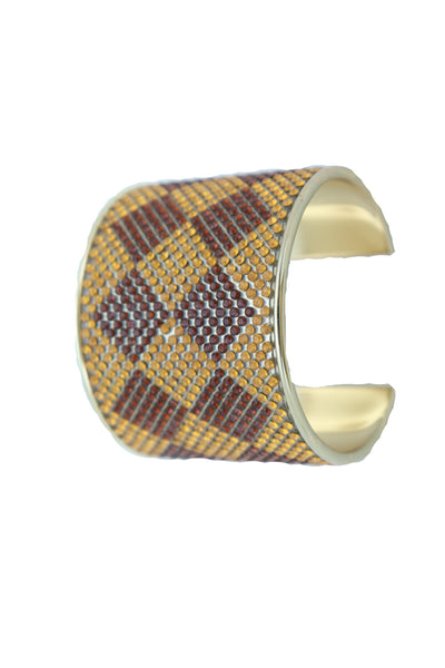 Brand New Women Wide Cuff Bracelet Fashion Gold Metal Brown Square Shape Geometric Urban