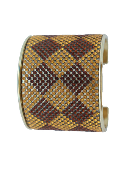 Brand New Women Wide Cuff Bracelet Fashion Gold Metal Brown Square Shape Geometric Urban