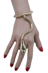 Women Sexy Look Fashion Bracelet Gold Metal Hand Chain Snake Cobra Slave Elastic Band Ring