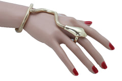 Women Sexy Look Fashion Bracelet Gold Metal Hand Chain Snake Cobra Slave Elastic Band Ring