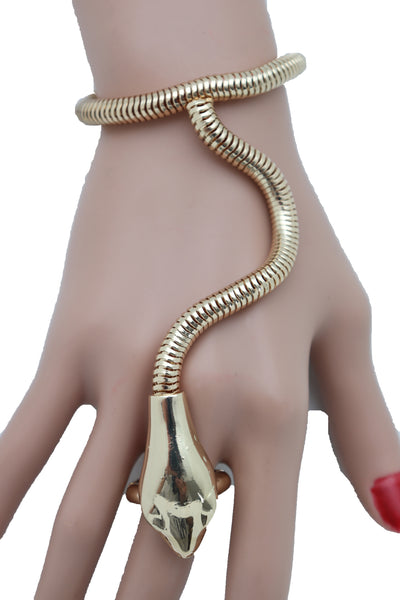 Brand New Women Sexy Look Fashion Bracelet Gold Metal Hand Chain Snake Cobra Slave Ring One Size
