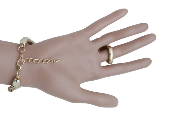 Brand New Women Sexy Look Fashion Bracelet Gold Metal Hand Chain Snake Cobra Slave Ring One Size