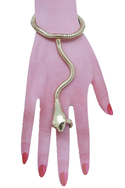 Brand New Women Sexy Look Fashion Bracelet Gold Metal Hand Chain Snake Cobra Slave Ring One Size
