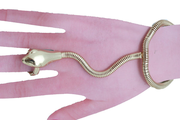 Brand New Women Sexy Look Fashion Bracelet Gold Metal Hand Chain Snake Cobra Slave Ring One Size