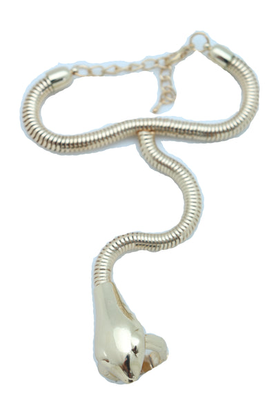 Brand New Women Sexy Look Fashion Bracelet Gold Metal Hand Chain Snake Cobra Slave Ring One Size