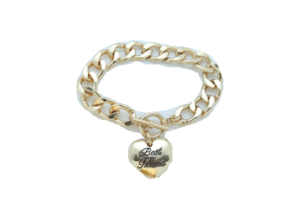 Brand New Women Bangle Bracelet Gold Metal Chain Heart Charm Fashion Jewelry Best Friend