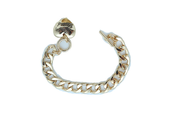Women Bangle Bracelet Gold Metal Chain Heart Charm Fashion Jewelry Best Friend Love