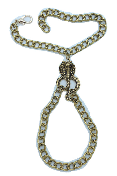 Brand New Women Wrist Bracelet Antique Gold Metal Hand Chain Cobra Snake Charm Slave Ring
