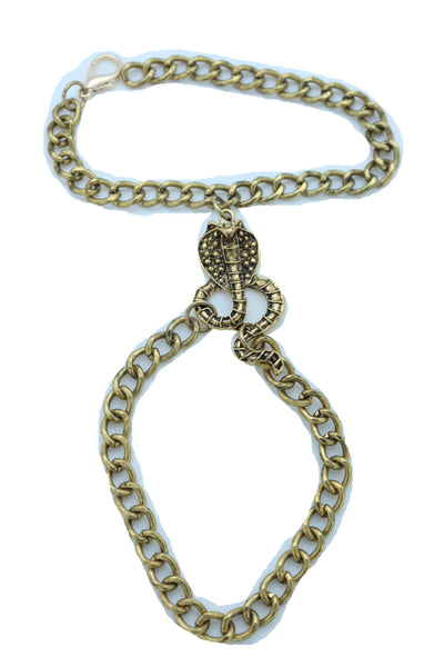 Brand New Women Wrist Bracelet Antique Gold Metal Hand Chain Cobra Snake Charm Slave Ring
