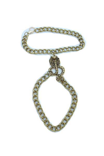Brand New Women Wrist Bracelet Antique Gold Metal Hand Chain Cobra Snake Charm Slave Ring