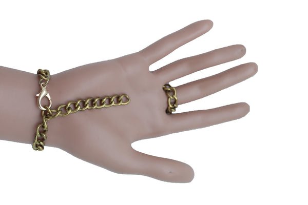 Brand New Women Wrist Bracelet Antique Gold Metal Hand Chain Cobra Snake Charm Slave Ring