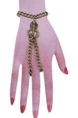 Wrist Bracelet Antique Gold Metal Hand Chain Cobra Snake Charm