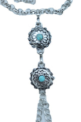 Antique Silver Hand Chain Bracelet Western Fashion Turquoise Blue Flowers