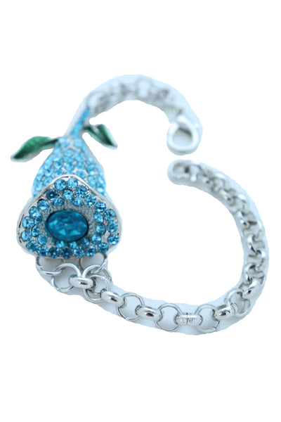 Brand New Women Bracelet Silver Metal Chain Turquoise Blue Flower Wedding Fashion Jewelry