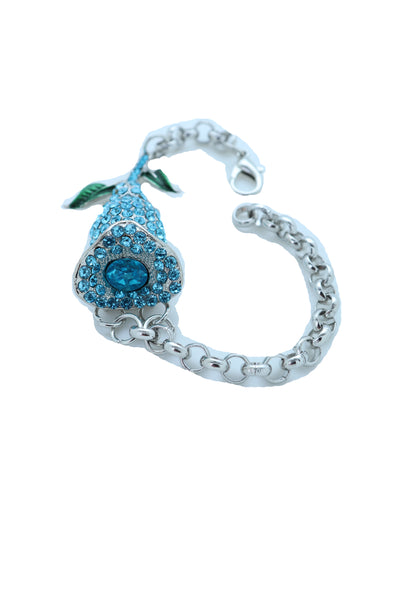 Brand New Women Bracelet Silver Metal Chain Turquoise Blue Flower Wedding Fashion Jewelry