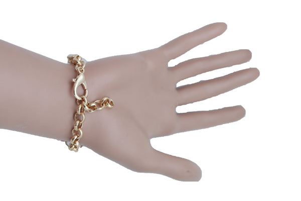 Women Fancy Bracelet Fashion Gold Metal Chain Elegant Evening Red Flower Charm One Size Band