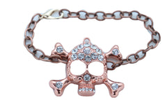Brown Bronze Color Metal Chain Bracelet Skull Charm Cool
