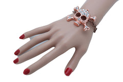 Brown Bronze Color Metal Chain Bracelet Skull Charm Cool