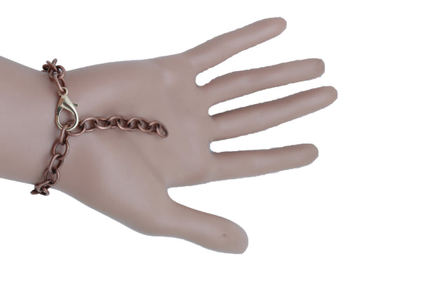 Women Brown Bronze Color Metal Chain Bracelet Fashion Jewelry Skull Charm Cool Stylish Look